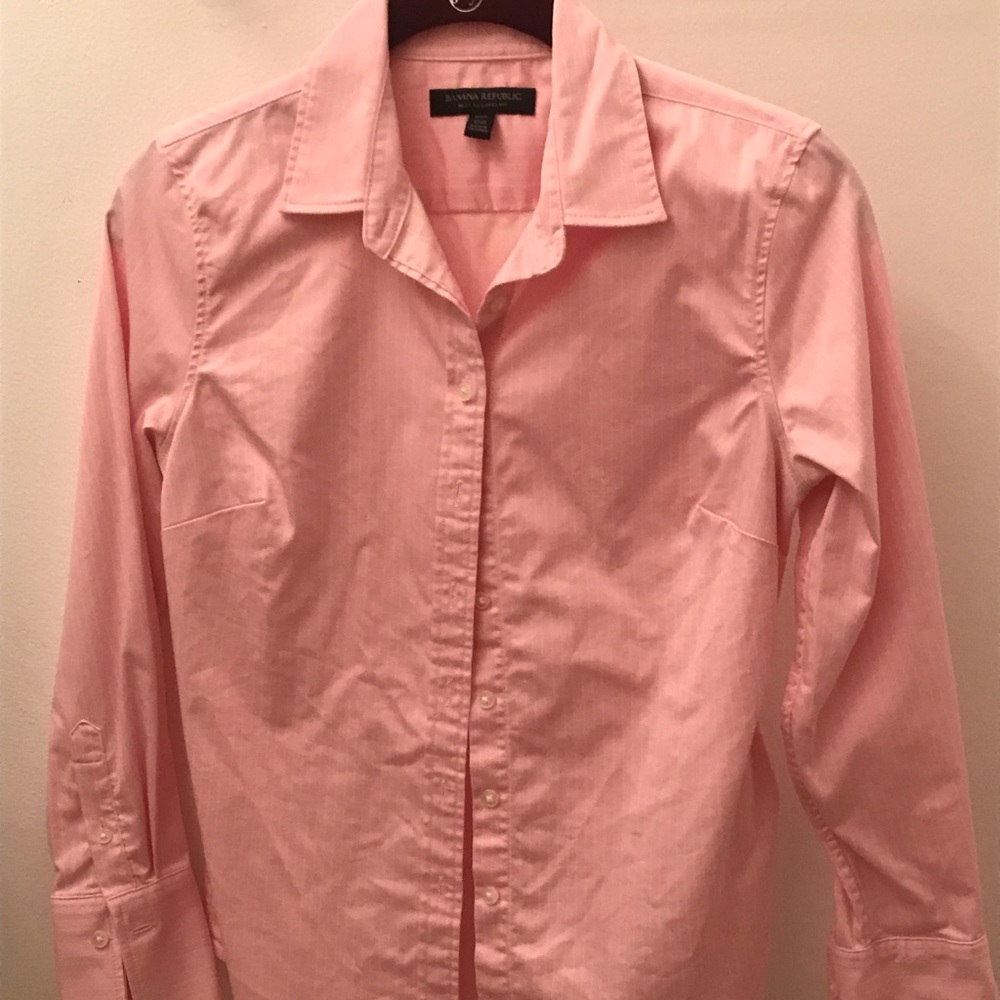 Pink and white striped button down